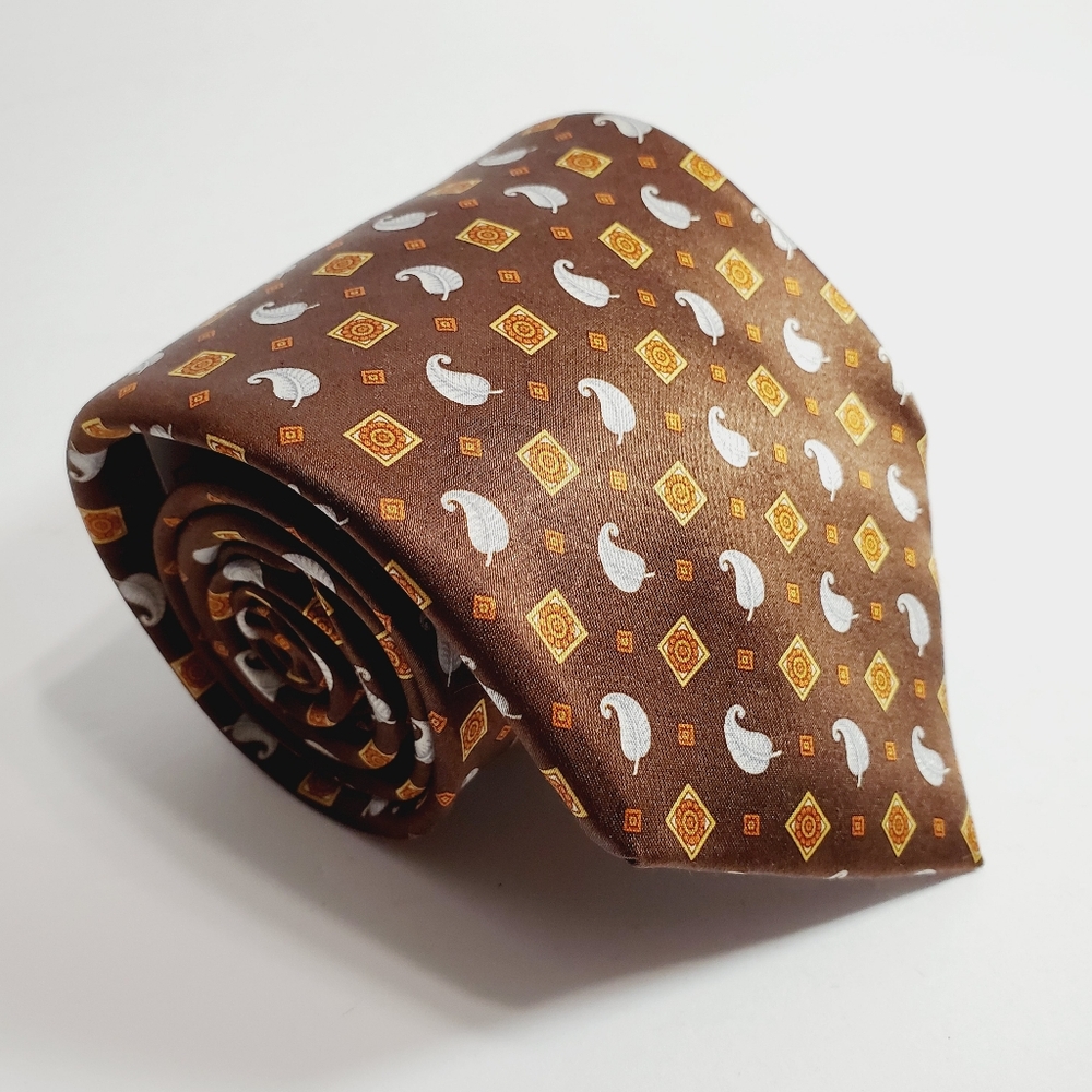 Lanvin Necktie Brown Geometric Pattern Silk Neck Tie Made in France 58x4"  NEW